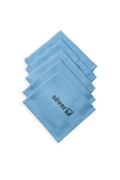 Silver 5 Pieces Blue Microfiber Glass Cloth - Decorative
