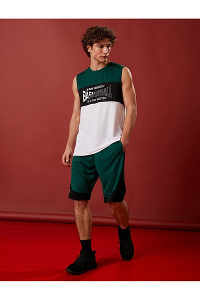 Koton Übergroßes Sport-Tanktop, ärmellos, Basketball-Druck, farbblockiertes, atmungsaktives Material