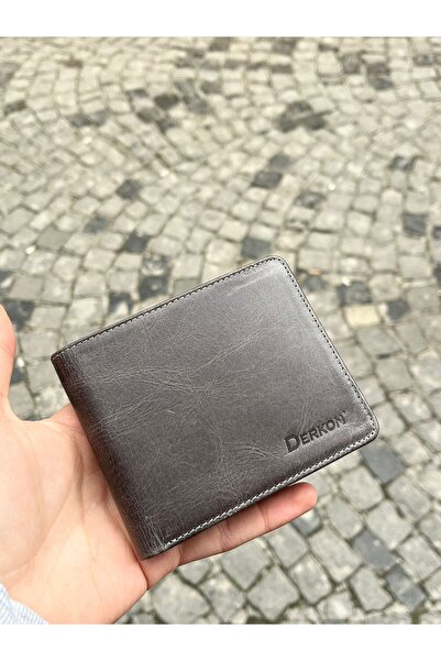 Vintage Deri Livius Model Cüzdan Gri Renk