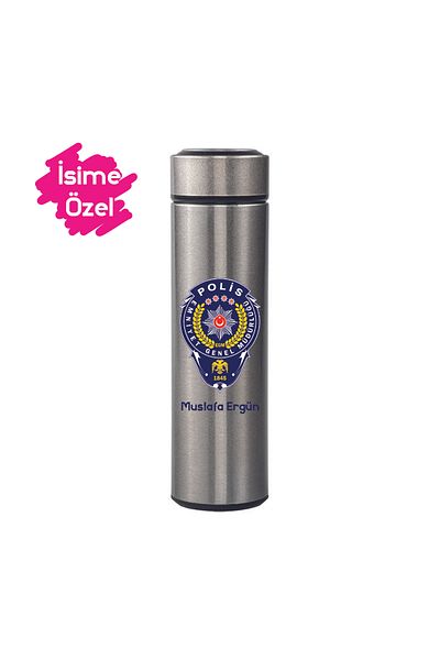 DKDZ SHOP Police Logo Printed Silver Thermos with Name Indicator (Add Name Comment)