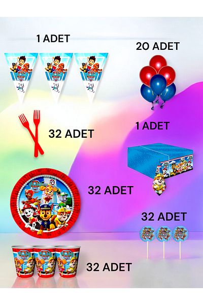 VibeHome Paw Patrol Themed L Pack for 32 - Birthday Party and Fun Events