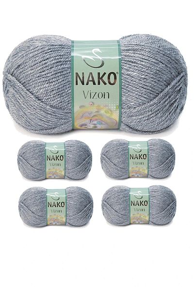 NAKO 5 Pieces Mink Premium Acrylic Hand Knitting Yarn Wool Color No:194 Mist Gray