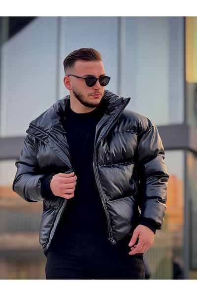 KINGAF Men's Leather Inflatable Jacket - Concealable Hood