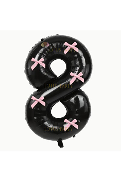 LOTUS PARTY بالون أسود بشريط وردي - بالون أسود بشريط وردي بعمر 8 سنوات