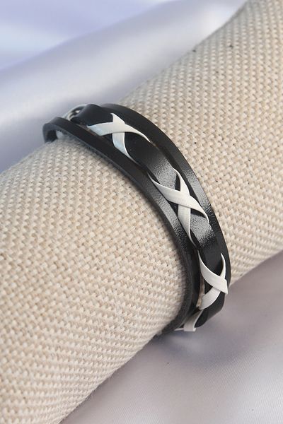 Skygo Black and White Leather String Men's Bracelet - TJ-EB3586