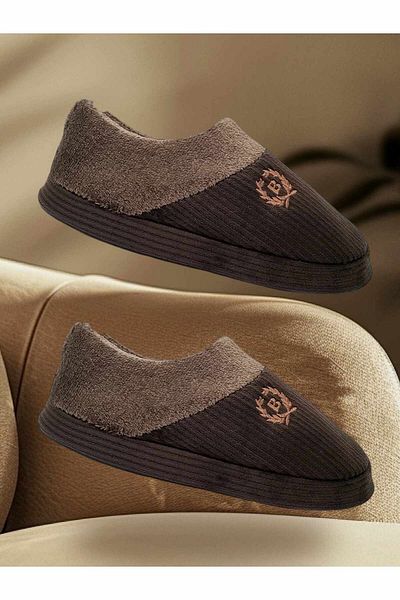 Behtah Kundura Embroidered Velvet Men's Closed-Front Winter Home Boots Daily Indoor Slippers Dowry Bundle