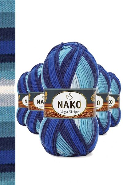 NAKO 5 Pieces Vega Stripe Premium Acrylic Hand Knitting Yarn Wool No: 82423