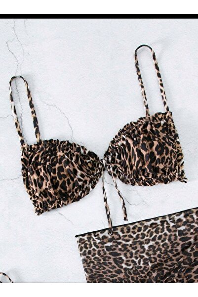 nuriçgiyim Leopar desenli bikini pareo set