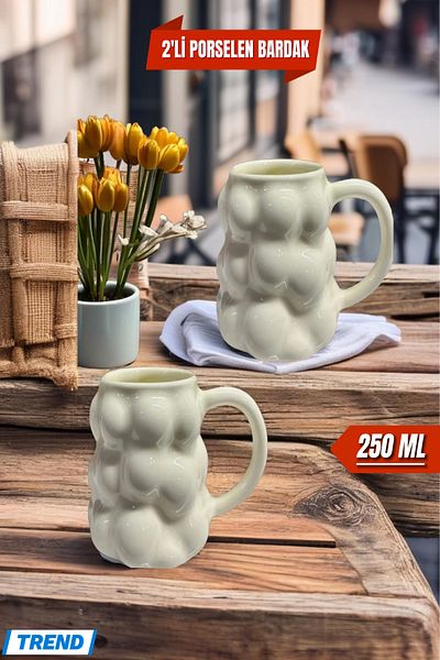 Open Home Concept Pack of 2 Porcelain Coffee Cups, Cute Creative Grape Shaped Mug Designed for Office and Home 250ml