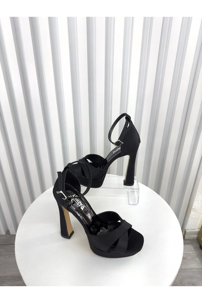 Almera's Shoes Чорні атласні туфлі на високих підборах