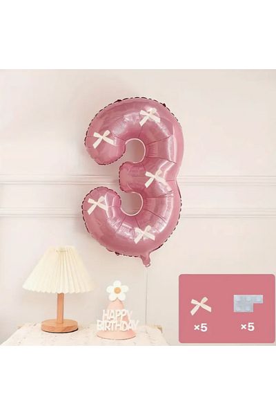 LOTUS PARTY Pink Number Balloon with White Ribbon - Pink Number White Bow Balloon 1 Year Old