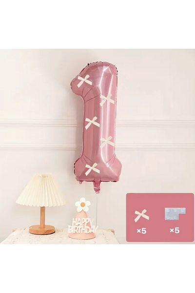 LOTUS PARTY Pink Number Balloon with White Ribbon - Pink Number White Bow Balloon 1 Year Old