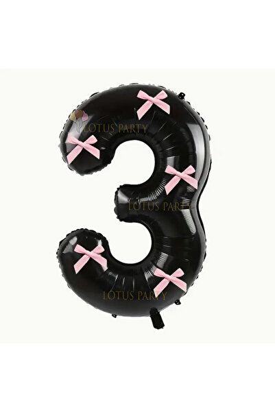 LOTUS PARTY بالون أسود بشريط وردي - بالون أسود بشريط وردي بعمر 3 سنوات