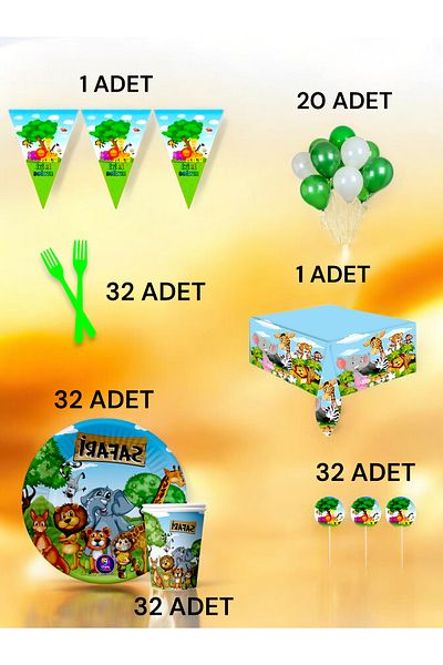 VibeHome Safari Themed L Pack for 32 - Birthday Party and Fun Events