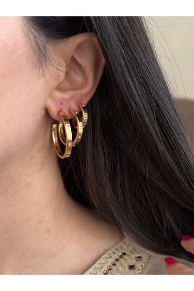 Opia JEWELRY - Üçlü Halka Çelik Küpe [3 CM , 2,5 CM, 2 CM]