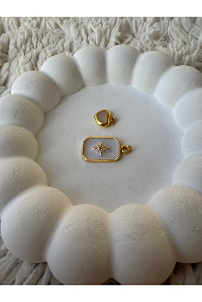 Takıkraliyeti mineli kuzey yıldızı ile mini sedefli kalp 2'li kolye ucu