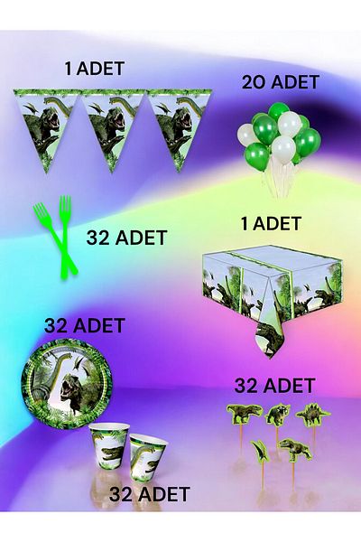 VibeHome Dinosaur Themed L Pack for 32 - Birthday Party and Fun Events