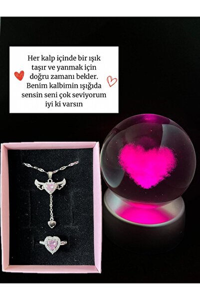 Sepetten Eve 2 li set Ciddi ilişki yüzüğü Aşk Küresi Kar Küresi Işıklı Küre 1...