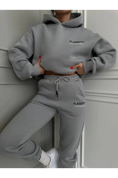 npLStore Large Size Printed Oversize 3 Thread Hooded Tracksuit Set