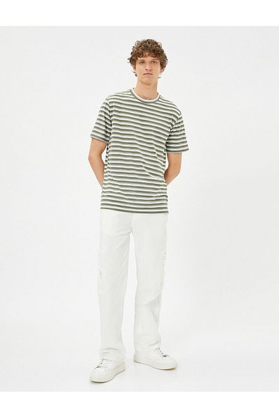 Koton Men's Green Striped T-Shirt