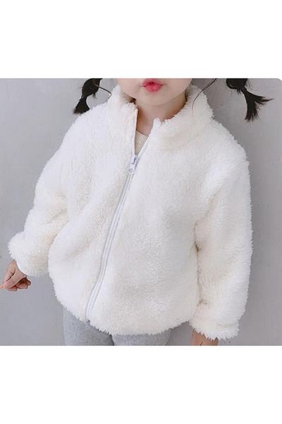 BEBEĞİME ÇORAP Stand Collar Plush Zippered Kids Cardigan
