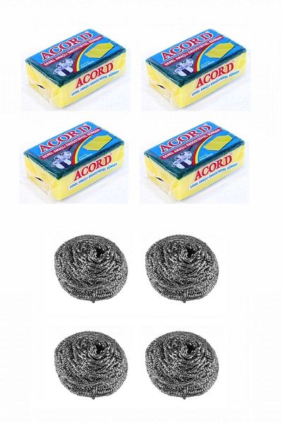 Acord 4 Pieces of Industrial Dish Wire and 4 Pieces of Industrial Multi-Purpose Dish Sponge Set