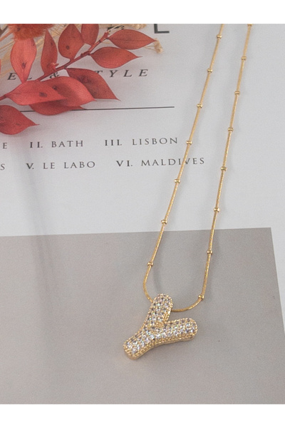 Siya Silver Gold Renk Zirkon Taşlı Harfli Balon Kolye