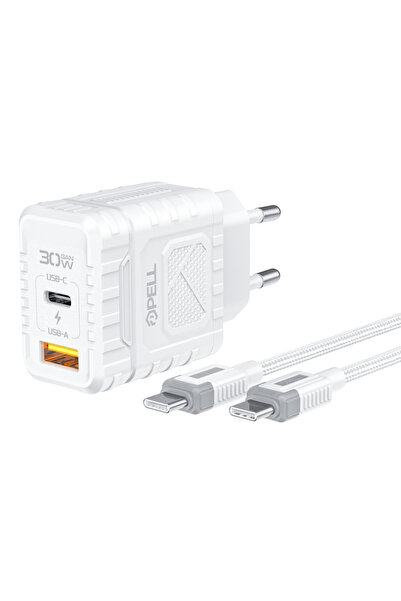 Pell PL-E17 30w Gan PD Ultra Hızlı Şarj Cihazı Çift Port-TYPE-C TO TYPE-C KABLO