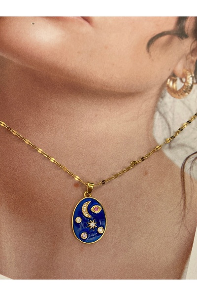 Pinery Jewels قلادة نسائية من الفولاذ المقاوم للصدأ باللون الأزرق الداكن - تص...