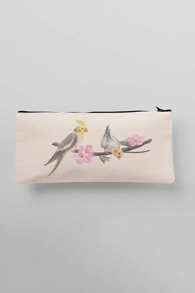qoeuyl boutique Πουλιά που κλαίνε στα κλαδιά Πορτοφόλι με θήκη για στυλό τυπωμένη υφασμάτινη τσάντα μακιγιάζ