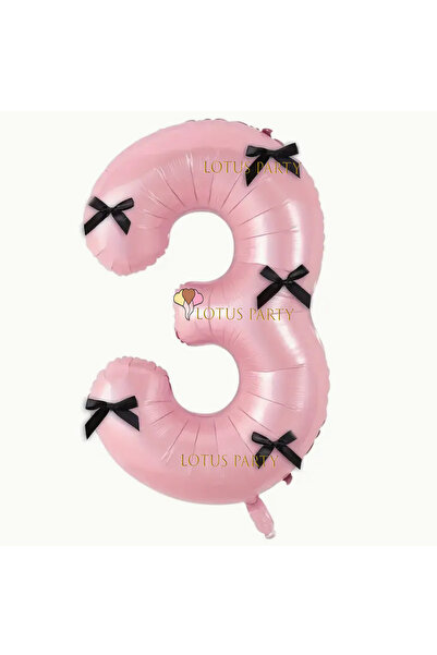 LOTUS PARTY بالون أرقام وردي مع شريط أسود - بالون أرقام وردي مع فيونكة سوداء ...