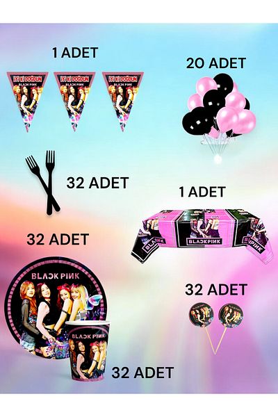 VibeHome Blackpink Themed L Pack for 32 - Birthday Party and Fun Events