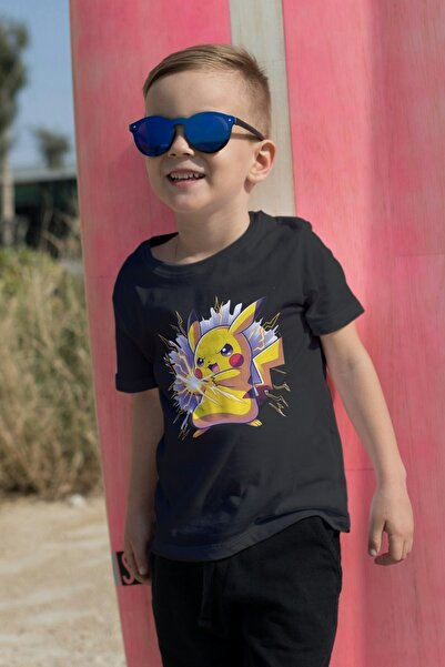 Texclusive Crna dječja majica sa likom Pikačua iz Pokemona - unisex