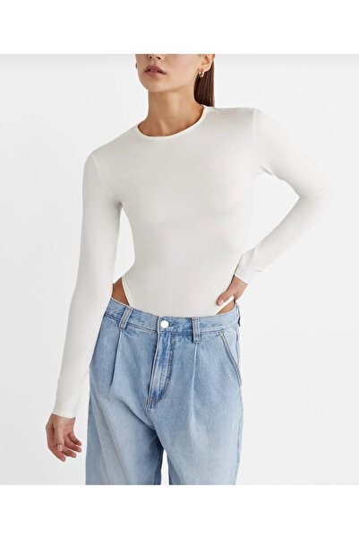 nura Жіночий білий боді з довгими рукавами та кнопками