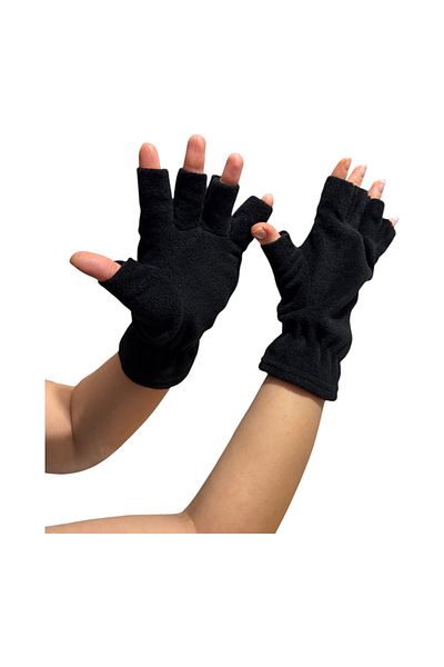 Gök Sports Μαύρα θερμικά χειμερινά γάντια Fleece Cut Finger
