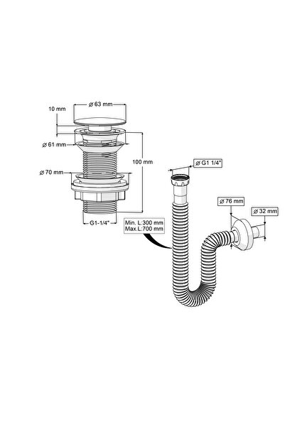İZYAPI İZ YAPI PASLANMAZ ÇELİK BAŞLIKLI TAŞMASIZ POP-UP VE KÖRÜKLÜ GİDER BORUSU
