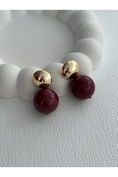 Luparadis Özel Seri Gold Detay Bordo Top Küpe