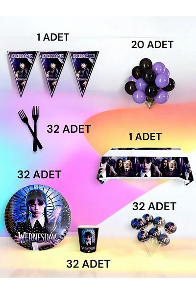 VibeHome Wednesday Themed L Pack for 32 - Birthday Party and Fun Events