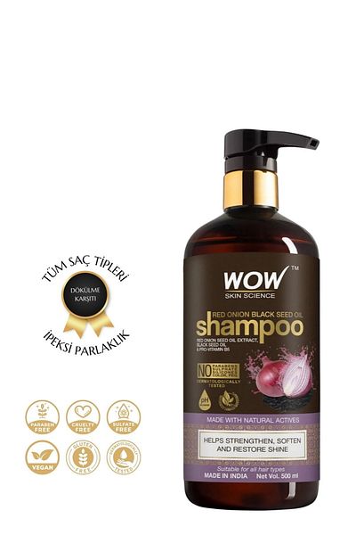 WOW Skin Science Red Onion Shampoo - 93% Natural Ingredient - Hair Growth and Hair Loss Control 500ml