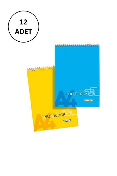 Gıpta A4 Memo Pad Pro-block Spiral Cardboard Cover Checked 40 Sheets 12 Pieces