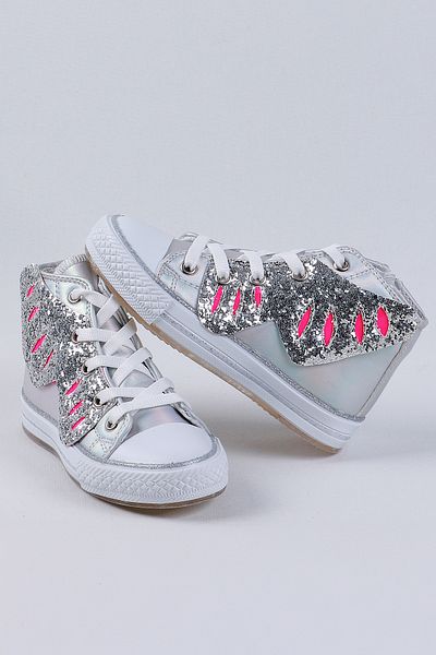 NS Little Dívčí tenisky-Butterfly Wings-Lighted-Silver (31-35 Range is not illuminated)