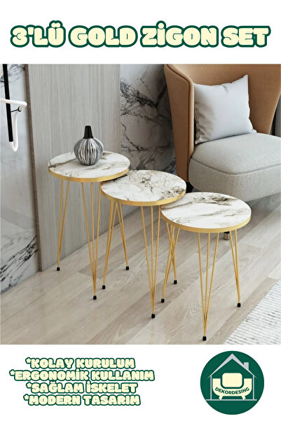 DEKOR MOBİLYACIM Berlin Zigon Sehpa Gold Tel Ayak Lüks & Modern Tasarım