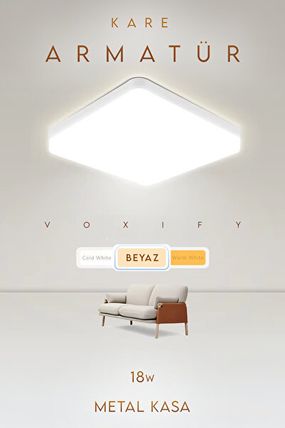 Voxify Kare Büyük Boy Modern Led Panel Armatür Avize Salon Lambası 6500K Beyaz Işık Metal