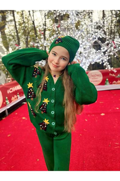 Marka Sensin Kids Girl's Tree Embroidered Design Knitwear Set 2 Piece Set