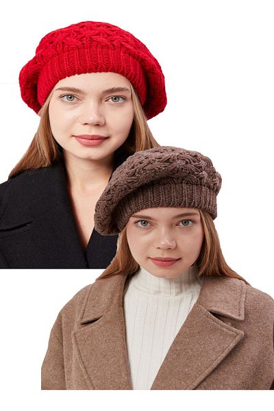 derikem 2-Piece Women's Winter Stylish Knitwear Painter Knitted Beret 2 Pieces