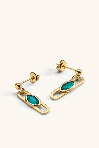 Marie Claire Göz Figürlü Zincir Küpe Yeşil Taşlı Shine Koleksiyon