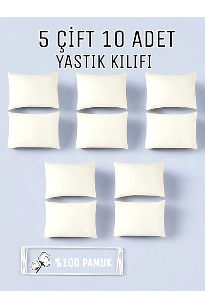 CollessiaHome 100% Cotton Satin 5 Pairs of 10 Pillowcases Set - Ecru