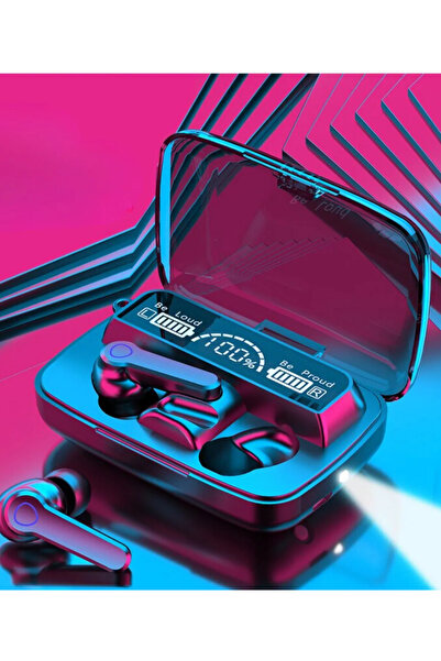 FİOPLUS M19 dijital ekranlı powerbank özellikli kablosuz kulak içi bluetooth kulaklık el fenerli