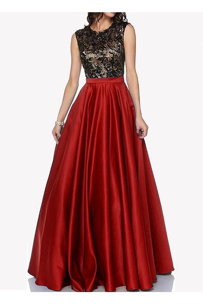 HSNLİFE Long Satin Evening Dress Skirt with High Waist Pocket Dense Kilos Waist Belt