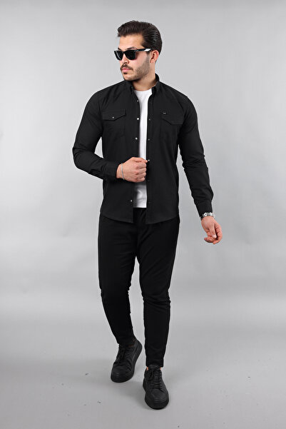 Enuygunenmoda Kvalitní pánská džínová košile Slim Fit s dvojitou kapsou